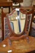 Small mahogany framed shield shaped dressing table mirror