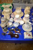 Mixed Lot: Various assorted tea wares, model dogs, miniature wash bowl and jug and other items