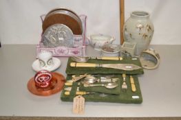 Mixed Lot: Porcelain letter rack, paperweight, Pratt wear, pot lid, Kersey vase and others