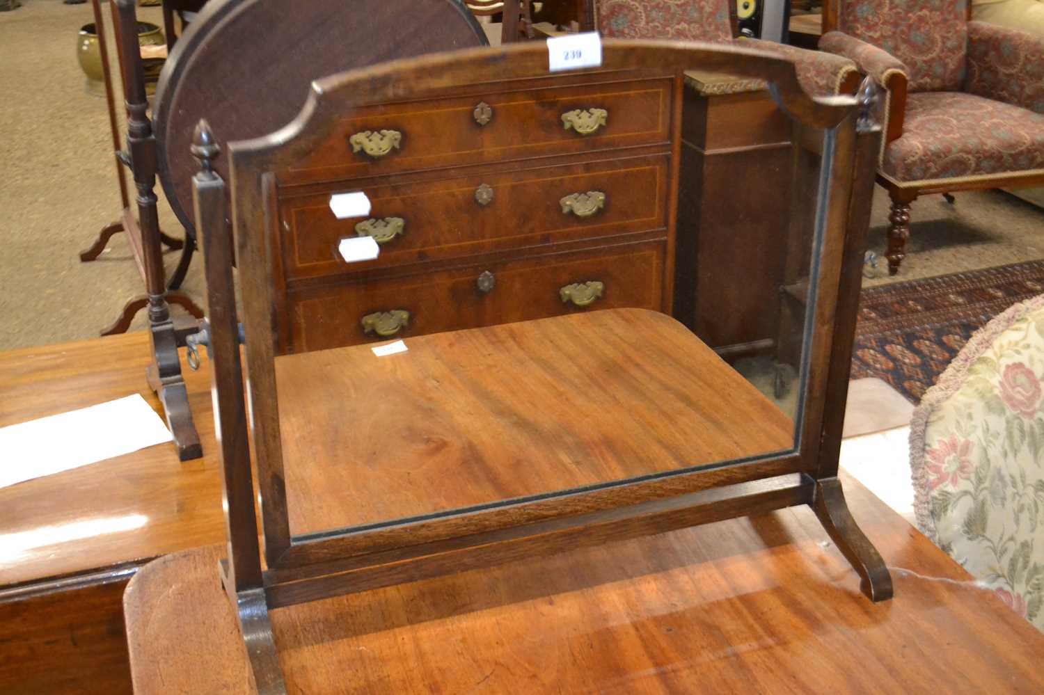 An oak framed dressing table mirror