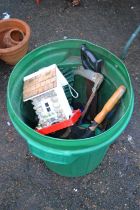 Plastic dustbin containing various assorted tools and other items