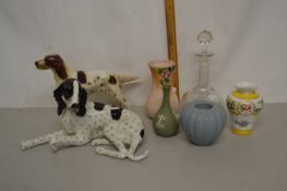 A Burleigh ware model dog together with one other plus various vases, decanters etc