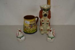 Mixed Lot: Pair of small Staffordshire ink wells formed as swans, a further spaniel formed jug and a