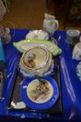 Mixed Lot: Salad bowl, various assorted plates, stem vase with white metal rim, serving tray etc