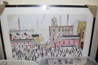 Reproduction Lowry print, framed and glazed