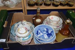 Box of various tea wares, Christmas plates etc