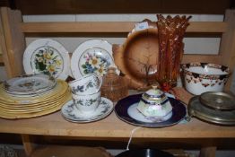 Mixed Lot: Various assorted ceramics, small Noritaki covered jar, Carnival Glass vase etc