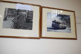 A framed print of AS90 155mm self propelled artillery together with a framed picture of WW1 18llb