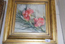Study of pink carnations in gilt frame