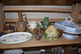 Mixed Lot: Doulton jugs, blue and white covered vegetable dish and other assorted ceramics