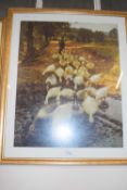Geese on the footpath, reproduction print, framed and glazed