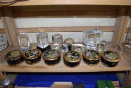 Mixed Lot: Various glass paperweights and ornaments, a collection of Chokin circular boxes and other