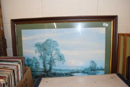 River scene, reproduction print, framed and glazed