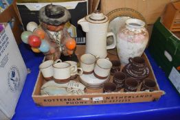 Quantity of Denby coffee cups and saucers with coffee pot, others similar