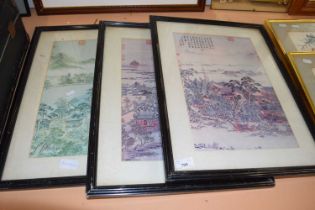 Three reproduction Chinese prints, framed
