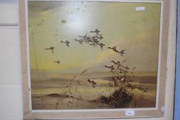 Geese in flight by Vernon Ward, oil on canvas, framed