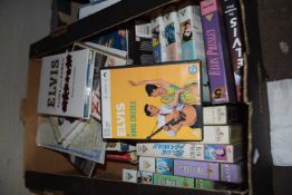Box of various videos, DVD's etc Elvis Presley theme