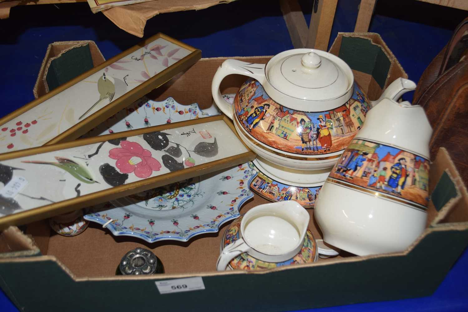 Mixed Lot: Cries of London tea set, small Oriental pictures and other items