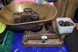 A set of vintage Gundle & Son scales with weights