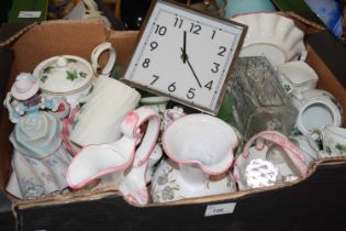 Mixed Lot: Ceramics, glass ware, wall clock, decanter etc