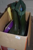 Pair of wellington boots and garden accessories