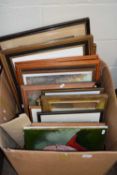 A large box of assorted pictures and prints