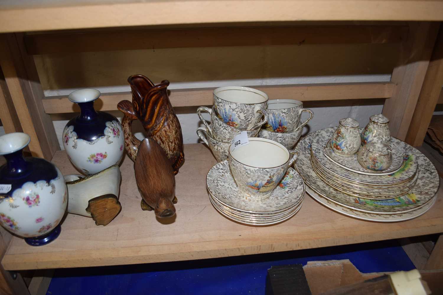 Mixed Lot: Tea wares, model ducks, a pair of Austrian Victoria vases