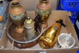 Mixed Lot: Vintage soda syphon, pair of brass vases, coffee pot etc