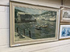 Boats at harbour, reproduction print, framed