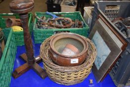 Mixed Lot: Planter, terracotta pots, basket, candlestick, pictures