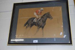 Racehorse with jockey up, pastel on paper, framed and glazed