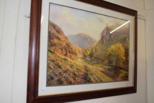 Highland scene by Rex N Preston, reproduction print, framed and glazed