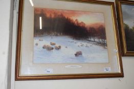 Winter sunset by Joseph Farquharson, reproduction print, framed and glazed