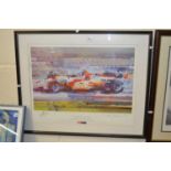 Motor Racing Interest - Coloured print Super Manning, coloured print, signed in pencil, framed and
