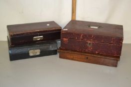 Mixed Lot: Two boxed vanity sets, further leather mounted writing box and a further hardwood box (