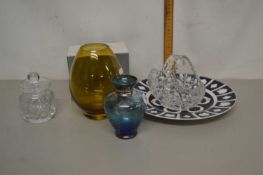 Mixed Lot: Various glass vases, blue and white plate etc