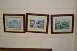 Three coloured prints after Lowry