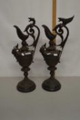 A pair of bronzed Spelter classical formed ewer type vases