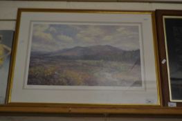 Howard Butterworth, coloured print, moorland landscape, framed and glazed