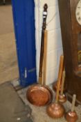 Mixed Lot: Five various copper wash dollies and a bed warming pan (6)