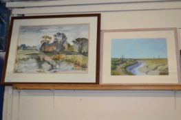 L.Webb watercolour study of a riverside scene together with John Broad, Blakeney Marsh, acrylic,