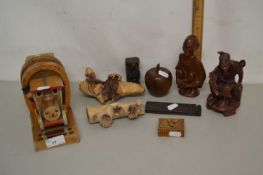 Mixed Lot: Various Treen items to include figures, book ends etc