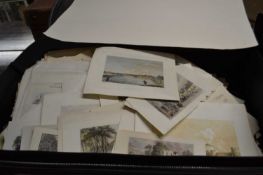 A suitcase of various book plates and engravings