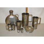 Collection of various pewter measures and other items