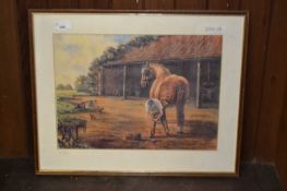 K Wick study of a farrier, framed and glazed