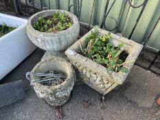Three various concrete plant pots