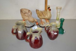 Mixed Lot: Duck ornaments, candlesticks, German pottery vases etc
