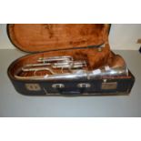 A silver plated horn marked Class A Made By Salvationist Publishing & Supplies Ltd, cased