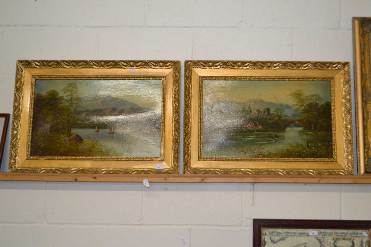 F John - two studies of riverside scenes, oil on board, gilt framed