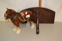 Porcelain model of a shire horse together with an accompanying hardwood wall bracket (2)